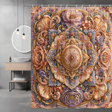 Boho Floral Shower Curtain, Ornate Mandala Style Printed Design