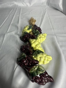 Ceramic Tuscan Style Hanging Grape Cluster On Jute Cord Wall Hanging Decor 