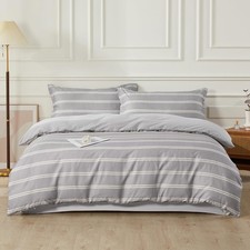 Boy Gray Stripes Duvet Cover Set Full Size 3pcs Dark Grey Streak Bedding Comf...