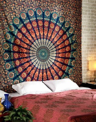 Indische Tapisserie Blume Wandbehang Mandala Dekor Hippie Tagesdecke Badetu X0V2