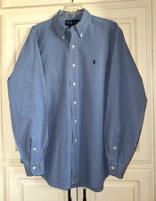 Ralph Lauren Men's Classic Fit LS Button-up Collared Shirt Blue Plaid Size 16/L