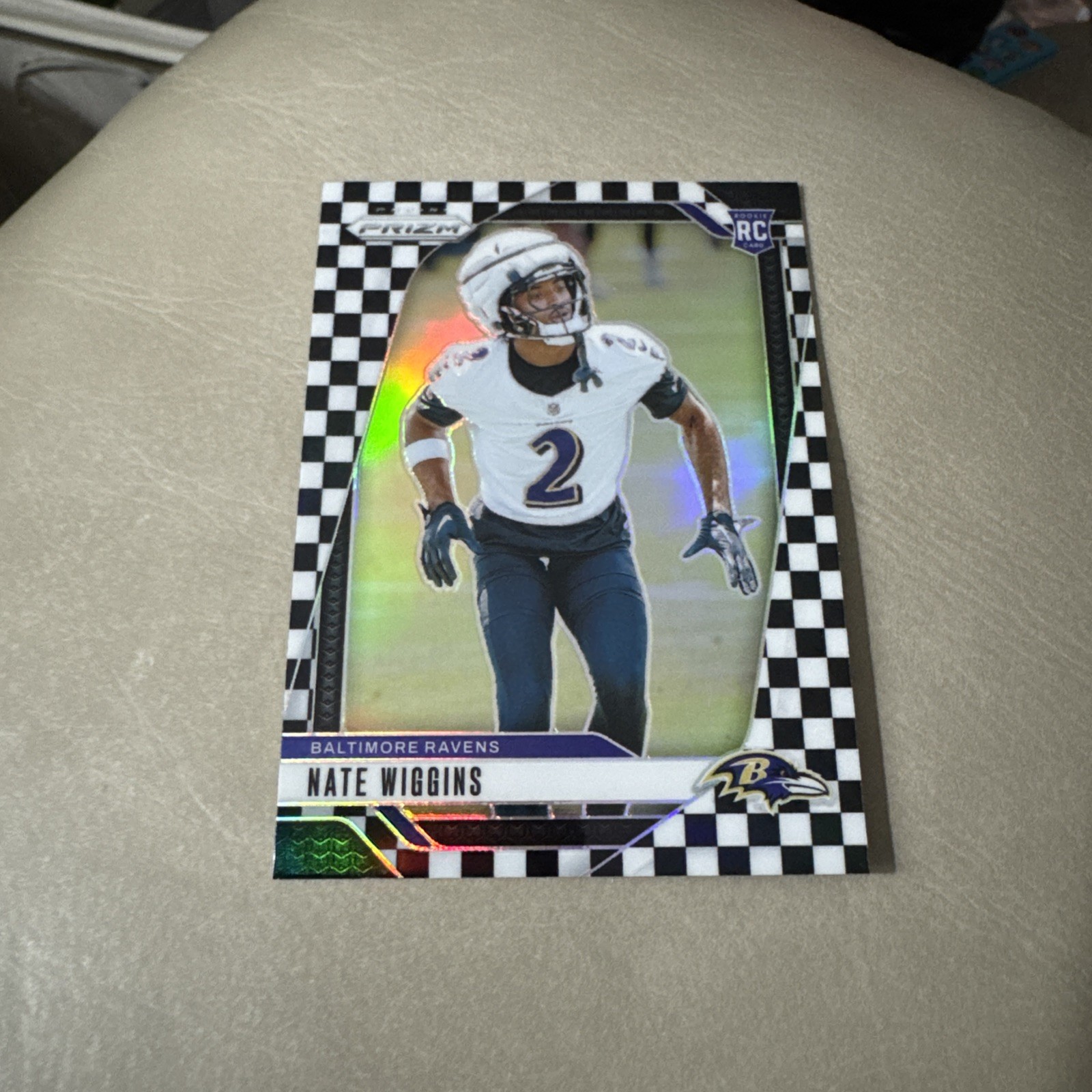 2024 Panini Prizm Nate Wiggins Black & White Checker Prizm (RC) #380 Ravens