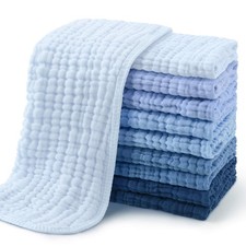 10 PCS 20x10 Inch Progressive Blue Muslin Burp Cloths Baby Washcloths
