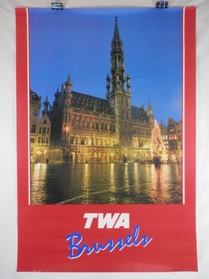 Original 1970 s vintage Trans World Airlines (TWA) Brussels travel poster 