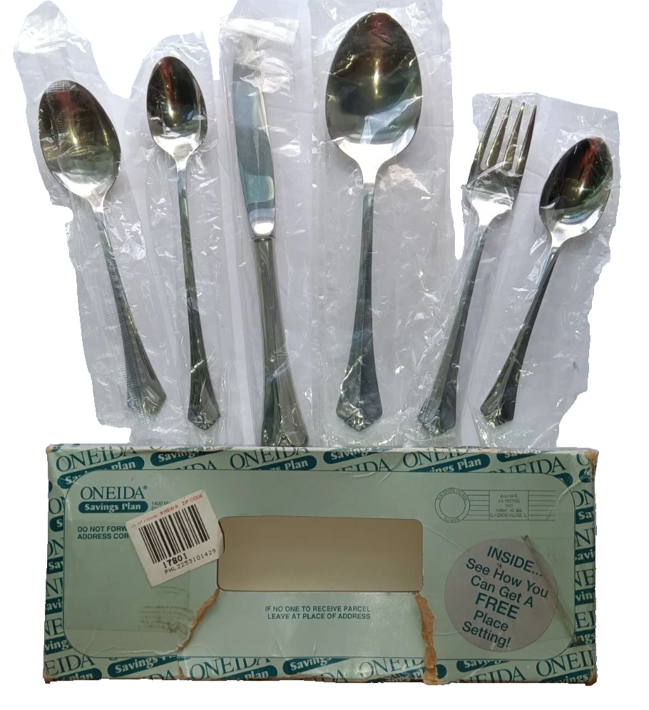 NEW NOS Oneida Stainless Flatware ROYAL FLUTE 5pc Place Setting + Serving Spoon