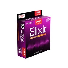  3 SETS ELIXIR 11027 NANOWEB ACOUSTIC GUITAR STRINGS LIGHT 11-52 80/20 BRONZE 