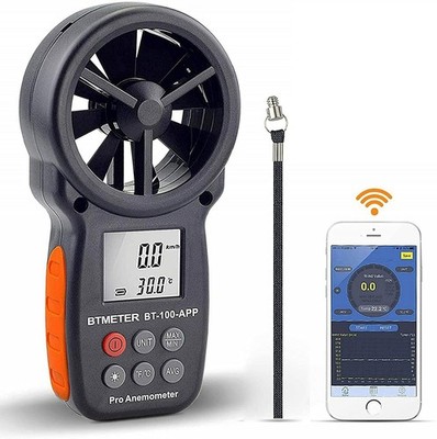 BTMETER Digitales Bluetooth Anemometer Windmessgerät Windmesser Thermo 30m/s APP