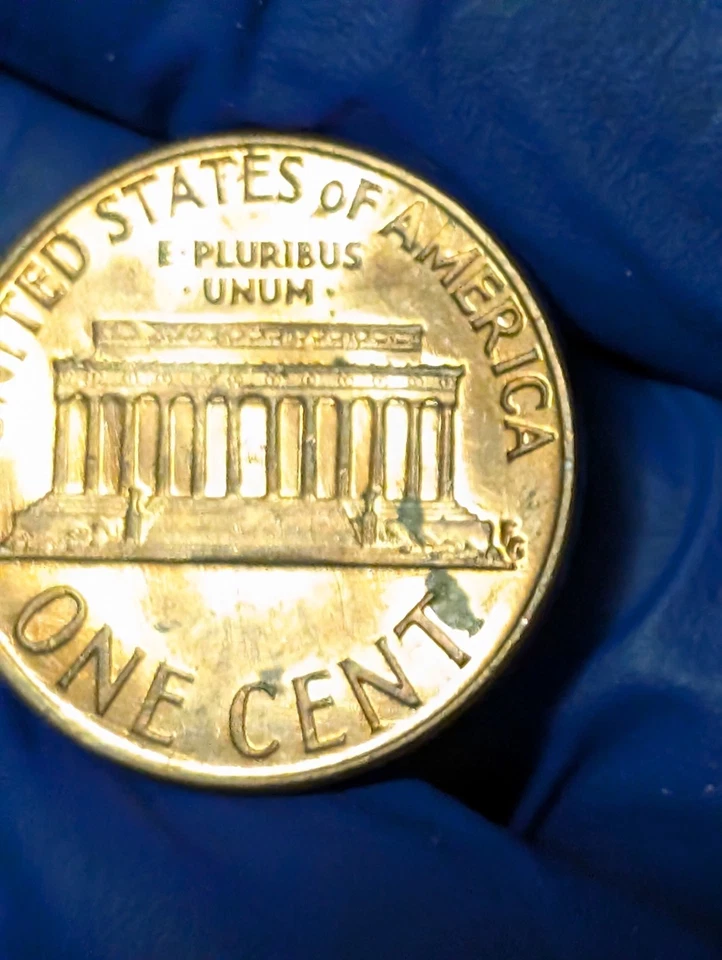 Moneda roja 1973 D roja tapa Strike-thru error doble golpe Lincoln Memorial Penny Foto 2 de 4