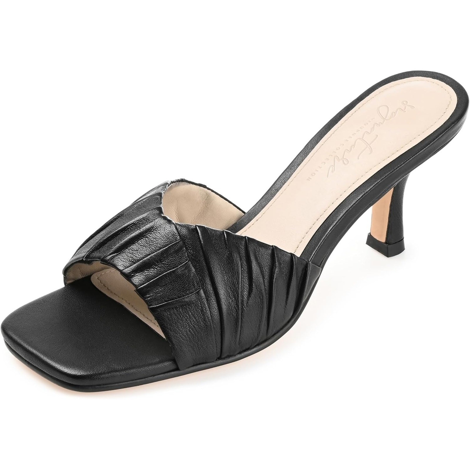 APL Sandali da donna firmati Journee Juliette stiletto slide taglia US 8M in pelle nera