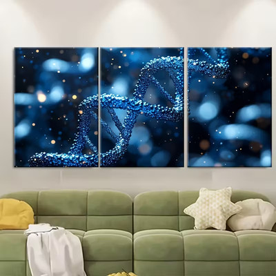 3pcs Detailed Blue DNA Molecules Science Metal Print Ready to Hang Art