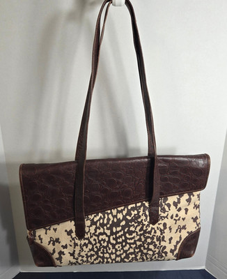 Brio! Vintage Leather Trim Brown/Tan Shoulder Bag RARE Made In Korea