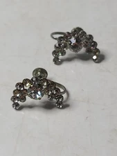 Vintage Shiny Cresent Moon Clear Rhinestone Screwback Earrings