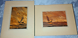 Vintage 50's HOWARD KARMELE Ships SHIP Sailing OIL PAINTING SET of 2 Paintings