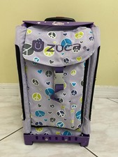 Zuca Ice Skating Bag and Black Frame - Lavender Peace Signs w/ Flashing Wheels.