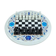 Handmade Marble Inlay Chess Table with Stone Chess Pieces