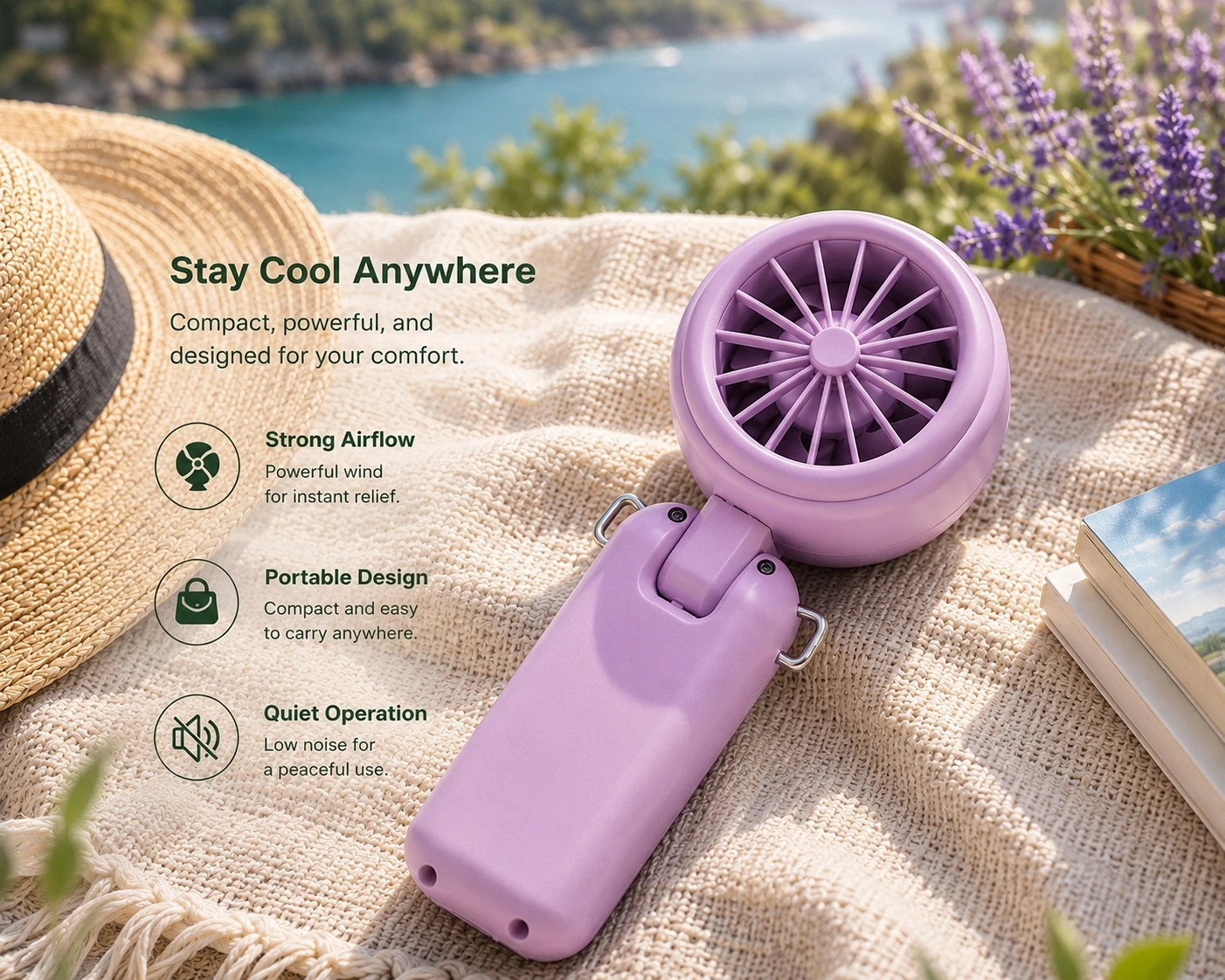 Portable Handheld Fan USB Turbo Mini Ice Cooling Travel Lanyard Neck Hanging UK - Picture 11 of 12