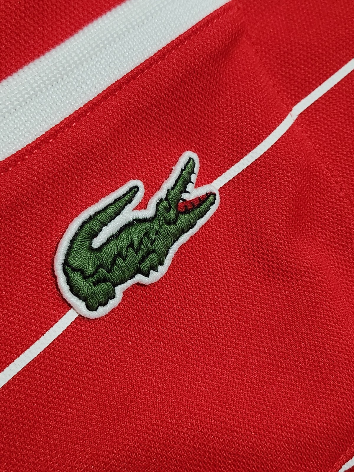 BRAND NEW 1990s Lacoste Sport Polo Shirt  Red Striped Short Sleeve Size 3 RARE thumbnail 7