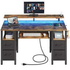 Computer Desk 47.2" with LED Lights & Power Outlets, Home Office Desk with 4 ...