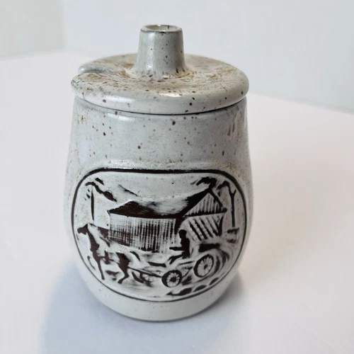 Vtg Onion River Pottery Stoneware Speckled Honey Sugar Jam Jar Winooski Vermont