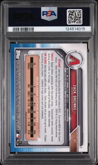 Zack Greinke 2019 Bowman Chrome #57 Orange Refractor /25 PSA 9 MINT - Image 2 of 2