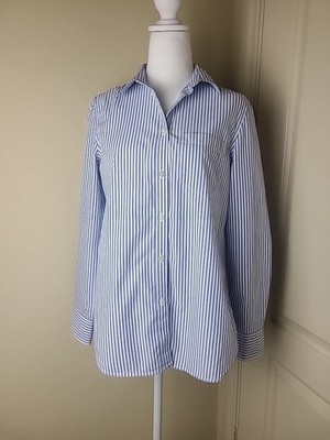 Gap Blue Vertical Striped Cotton Fitted Boyfriend Shirt Long Sleeve Size M