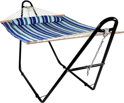 Double Quilted Catalina Beach Hammock with Steel Stand - 450 lb Capacity