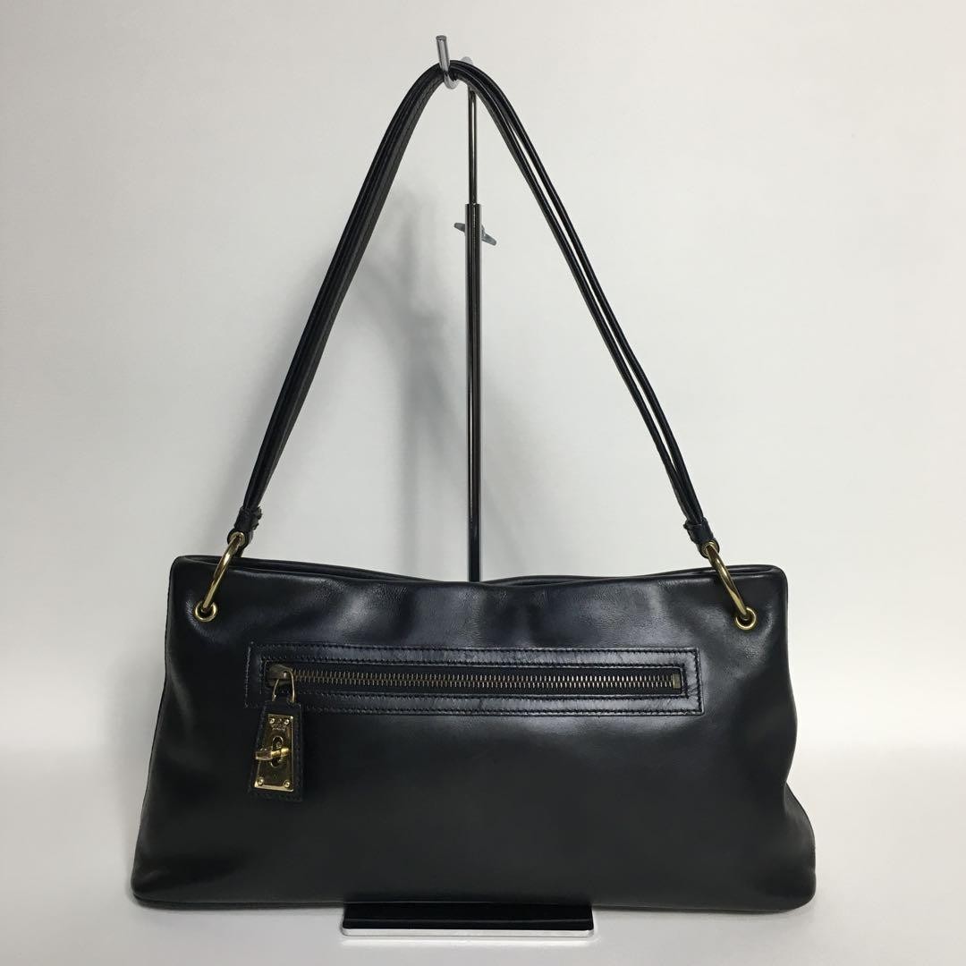 Rare GUCCI Black Leather Handbag Turn Lock Shoulder Bag Women's Authentic