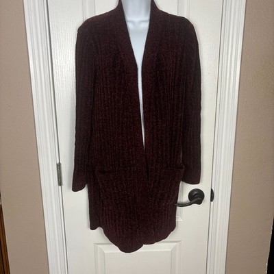 Matty M Size M Burgundy Chenille Cárdigan Long Sleeve Oversized Sweater/Cardigan