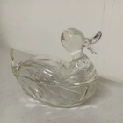 VTG. Easter Jeanette Glass Mama Duck on Nest  Dish With Lid