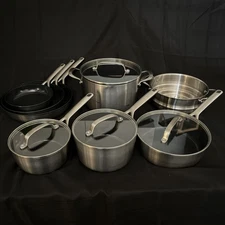 GreenPan Ceramic Non-Stick 12 piece Cookware Set in Steel Used