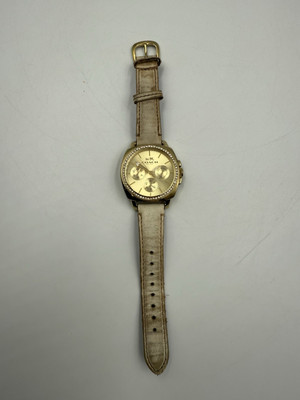 COACH Boyfriend Beige Leather Strap Crystal Accented Women's Watch
