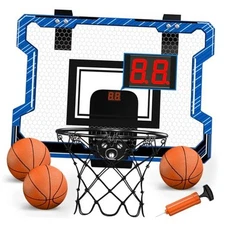 Mini Basketball Hoop Indoor with Scoreboard, Door blue with scoreboard