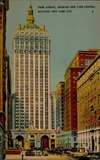 Vintage Linen Postcard Park Avenue New York Central Building NYC 1930s