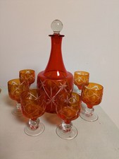 Vintage Kristallglas Karaffe mit 6 Bechern Or...