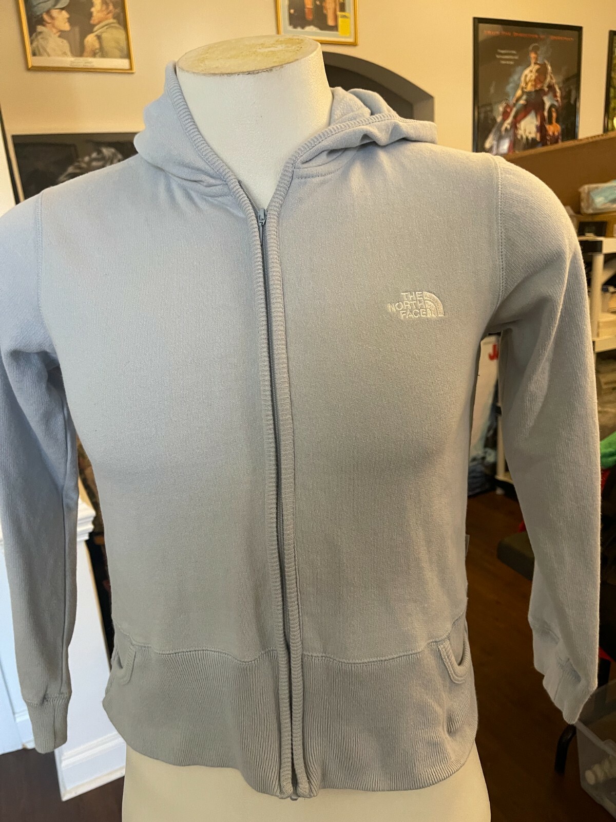Vintage Women's Medium The North Face Hooded Jacket Light Blue Cotton