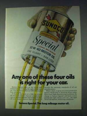 1972 Sunoco Special 10W-40 Motor Oil Ad - Right for Car