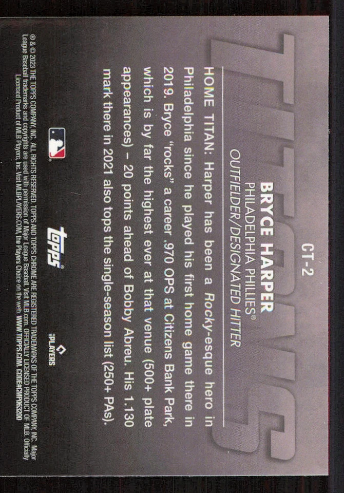 2023 Topps Chrome Titans #CT2 Bryce Harper - Image 2 of 2