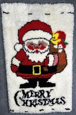 Vintage Christmas Rug Latch Hook Santa Rug Wall Hanging Decor Finished 44"x27"