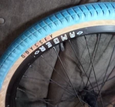 Old school mid school bmx wheelset super rare look!!! Blue Aitken 100 psi tires
