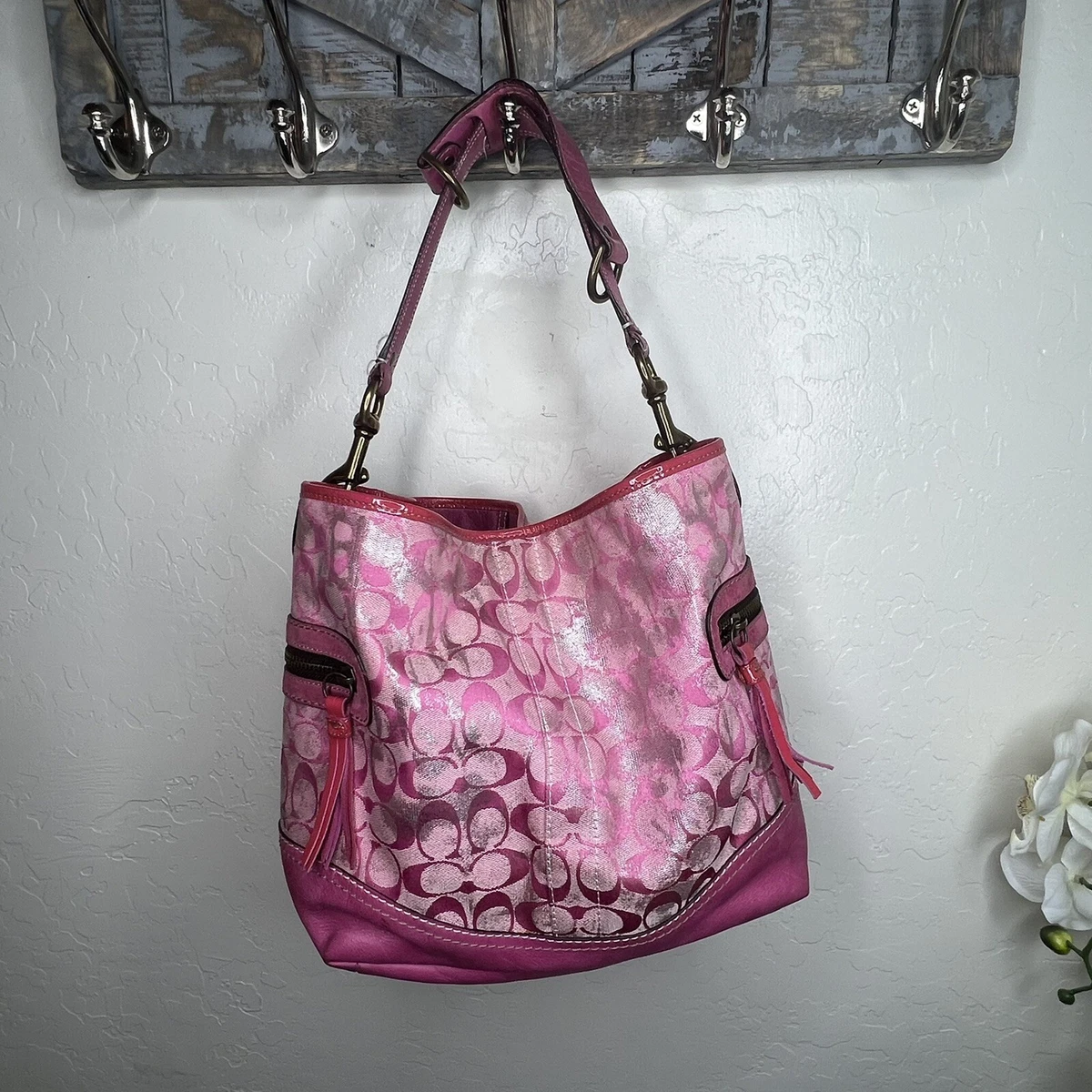 Vintage COACH Signature Canvas Pink Metallic Fashion Bag 2183