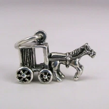 Sterling Silver AMISH BUGGY Charm for Bracelet NECKLACE Pendant HORSE Carriage