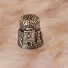 Collectable Pewter Thimble Dover Castle Kent England w/ Mini Plastic Display Box