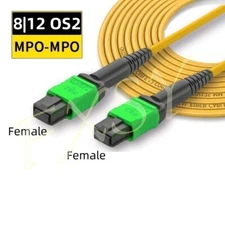 1-100M MPO Female to MPO Female UPC APC 8|12F OS2 SM Optic Fiber Patch Cord lot