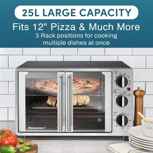ETO2530M Double French Door Countertop Toaster Oven, Bake, Broil, Toast 25L cap - Picture 2 of 7