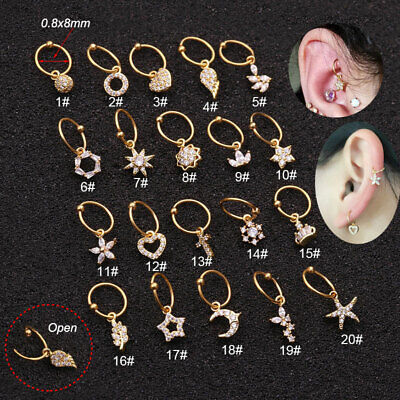 Nose Ring Ear Hoop Tragus Helix Cartilage Earrings Crystal Stainless Steel xl