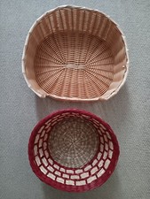 New Lot 2 Wicker Rattan Oval Round Baskets Cutout Front Small Pet or Decorative