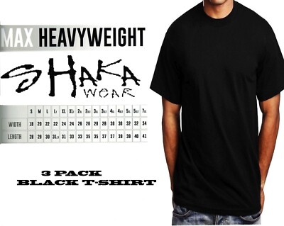3 Pack Shaka Wear Mens Max Heavyweight T-shirt Black Basic Plain Tee