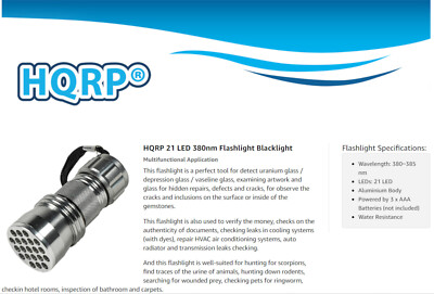 HQRP 21-LED UV Blacklight Flashlight – 385 NM Ultra Violet Torch For Detection & Fun 10 thumbnail image