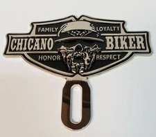 3D SILVER CHROME CHICANO BIKER CHOLO LOWRIDER LICENSE PLATE TOPPER 