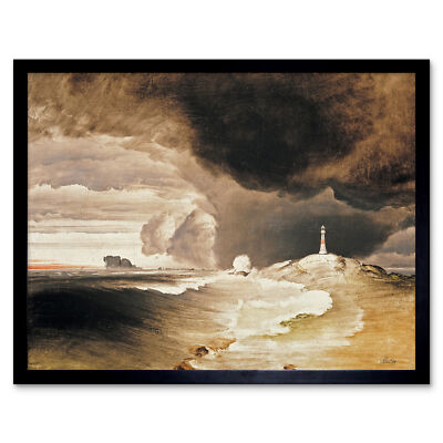 Peder Balke Leuchtturm an der norwegischen Küste Kunstdruck gerahmt 12x16